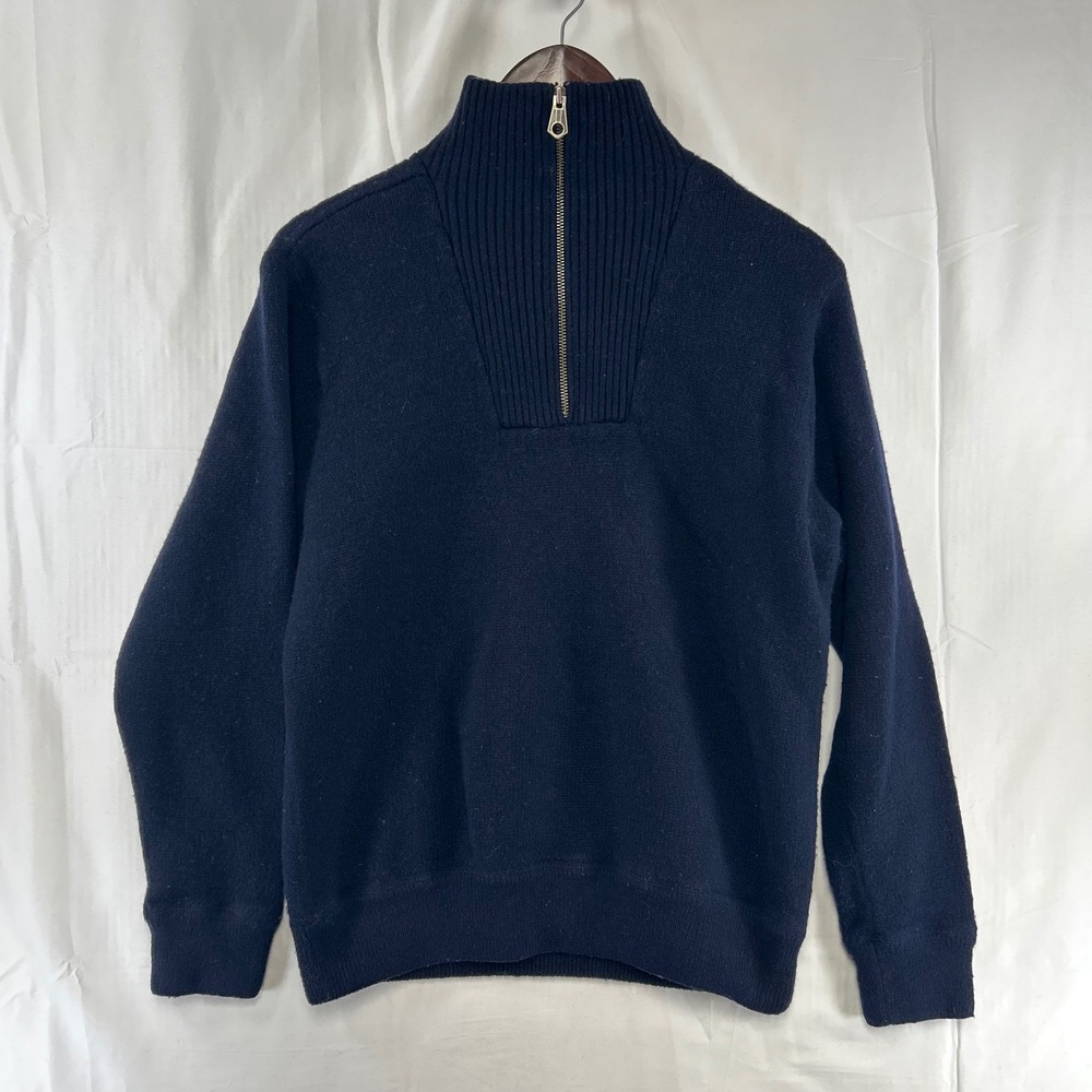 VTG Gap 1/4 Zip Sweater Mens L Navy Blue Lambswool Blend Ribbed Mock Neck 2005 *
